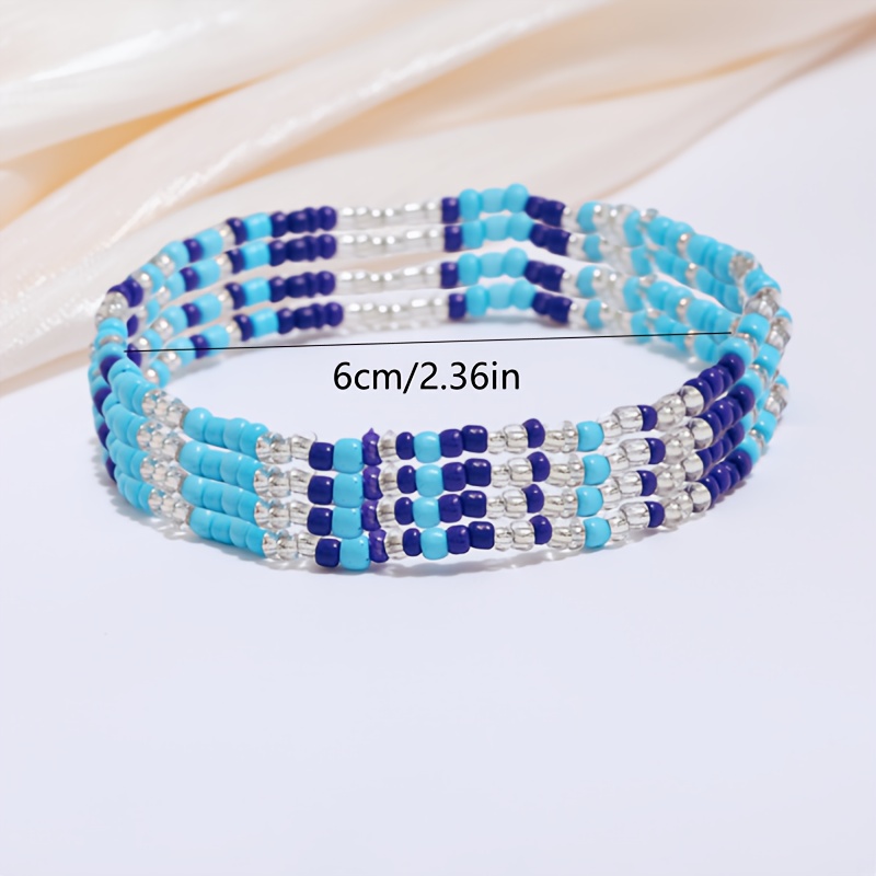 4pc Summer Beach Style Blue Rice Bead Anklet Set